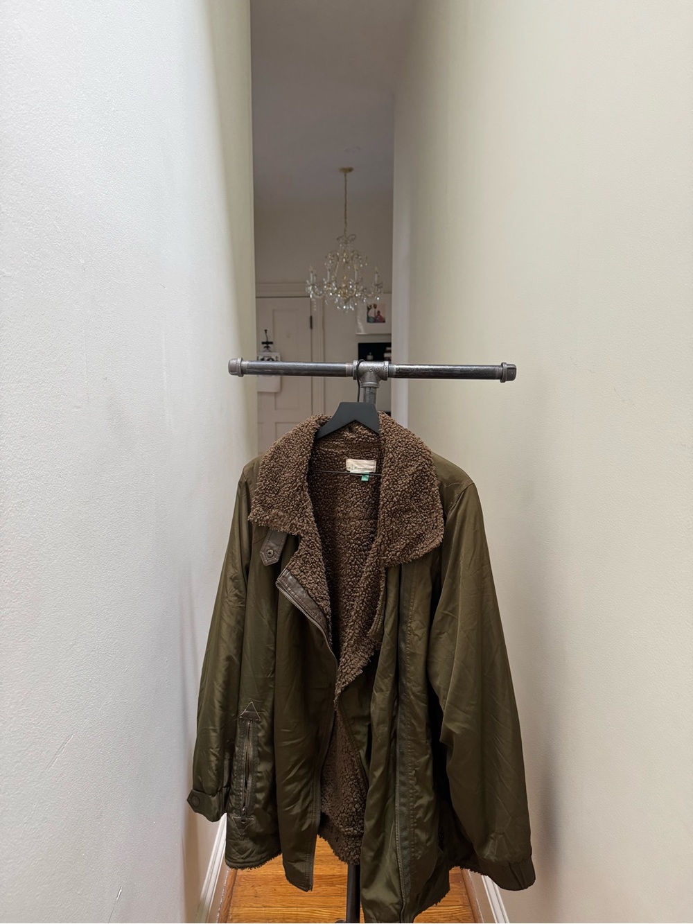Anthropologie Sherpa-Lined Parka Jacket Olive Green Size 3X Faux Shearling